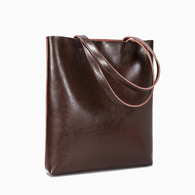 Women's Genuine Leather Tote Bag - Large Capacity Underarm Handbag, Elegant 2026 New Style, Oil Wax Cowhide, Perfect for Commuting.