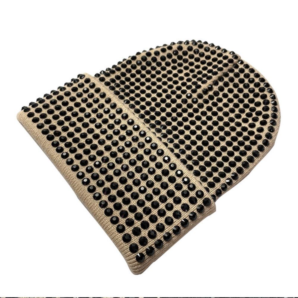 

Casual Versatile Beanie Hat Warm Windproof Rhinestone Knitted Cap Shiny Stretchy Crimping Hip-hop Cap for Men and Women