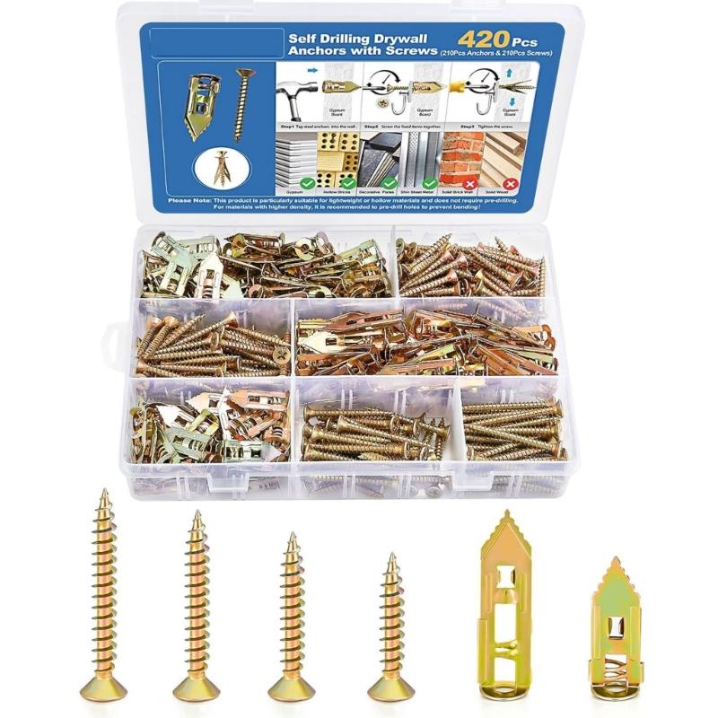 420Pcs Gypsum Expansion Drywall Anchors Screw Carbon Steel Fasteners Drilling Drywall Anchors and Screws Enduring 1