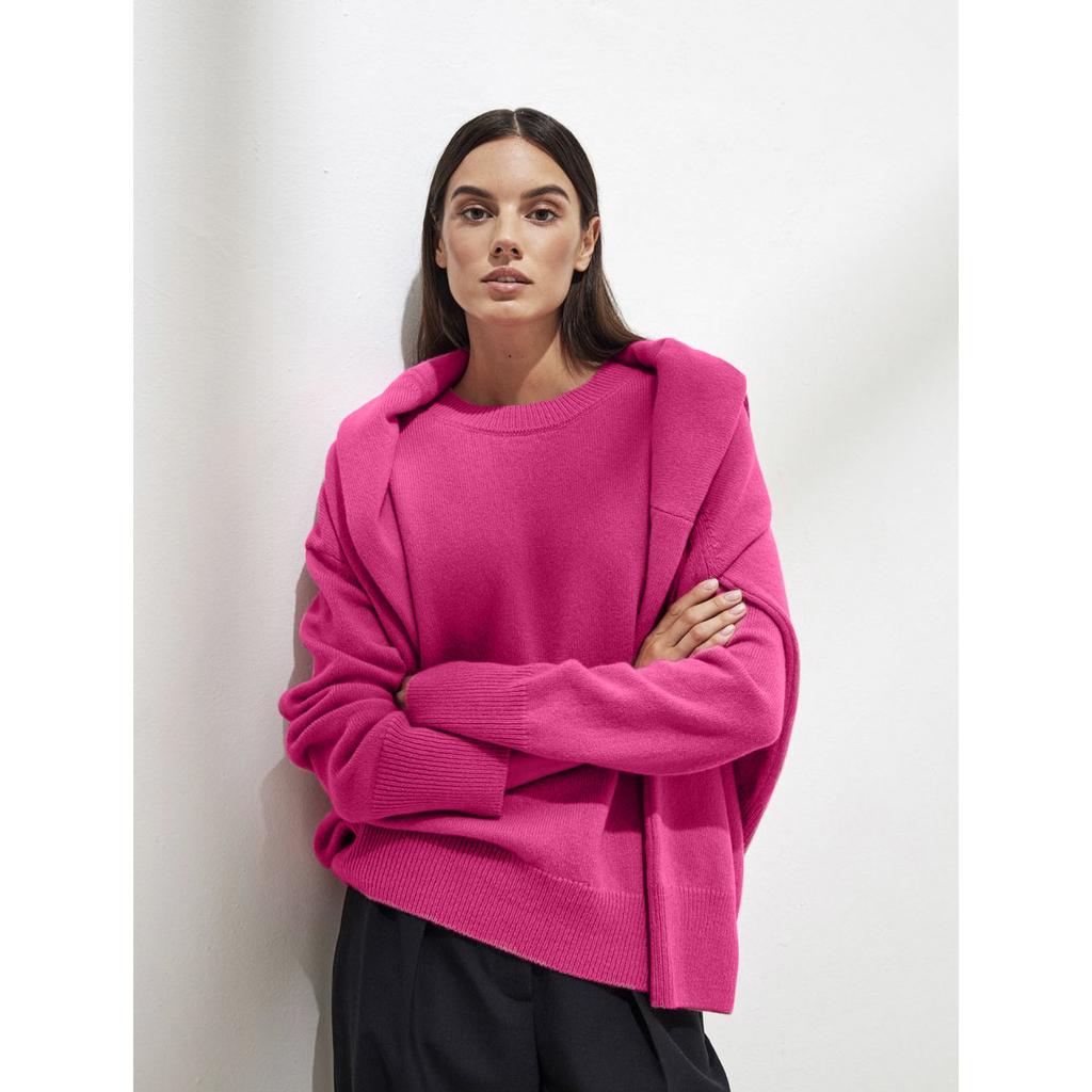 Oversized Autumn Winter Solid Color Round Neck Sweater for Women Basic Knitted Pullover Chic Soft Loose Casual Female Jumper