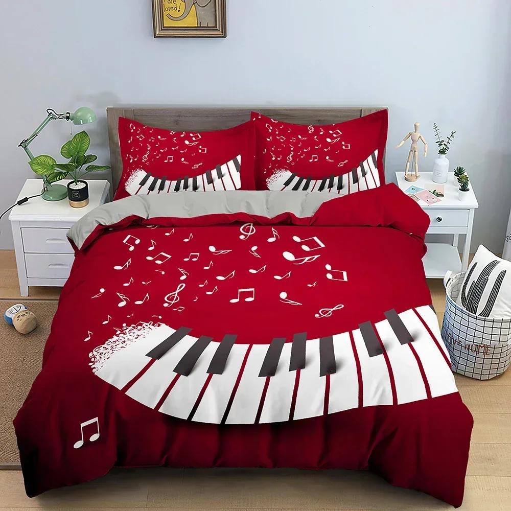 3Pcs Music Bedding Set Piano Keyboard Music Note Duvet Cover Queen Size Bed Linen Guitar Polyester Bedding Sets