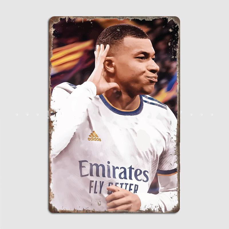 Kylian Mbappé Football Player Metal Poster Sign Sports Garage Indoor Club Mural Vintage Bar Wall Room Decoration Home Decor