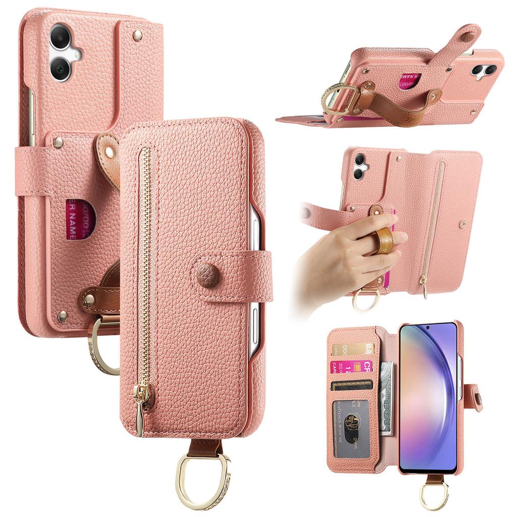 For Samsung Galaxy A05 4G Case RFID Blocking Zipper Wallet PU Leather Mobile Cover