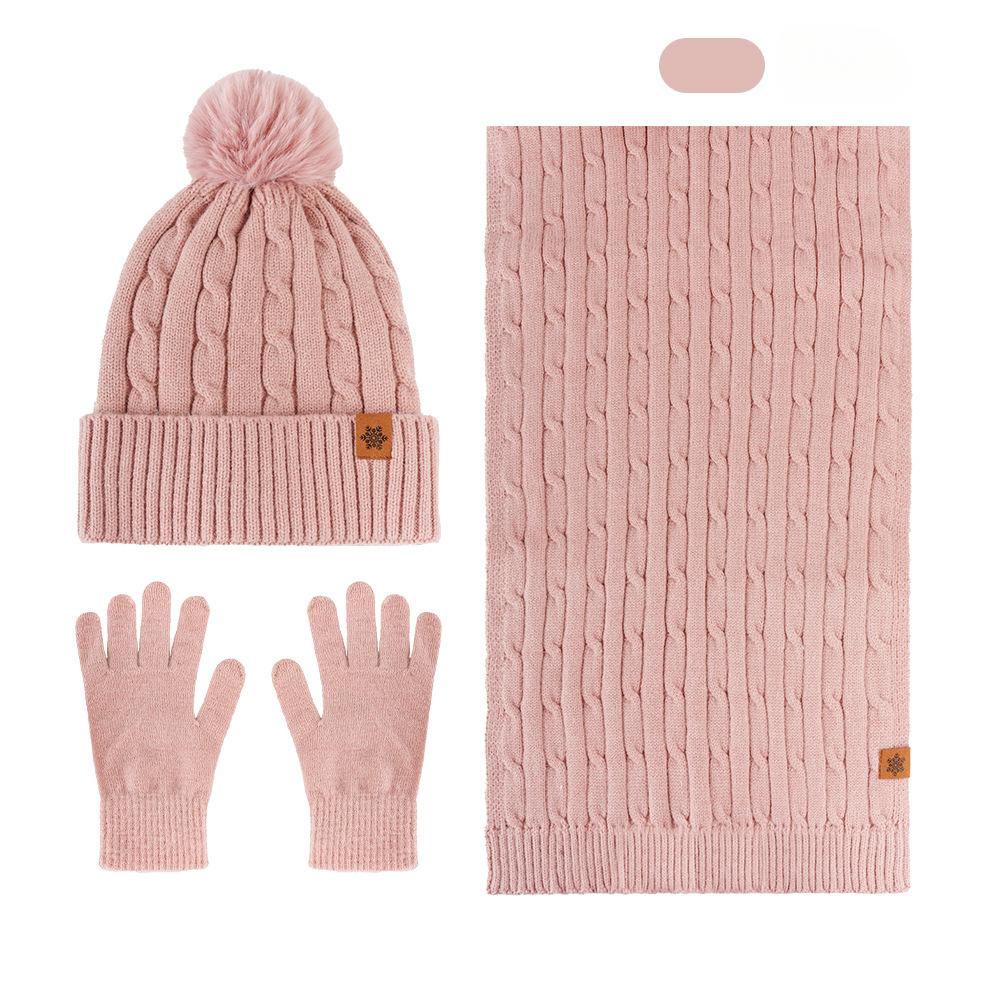 Knitted Hat Scarf Gloves Set Women's Winter Double Layer Plus Velvet Thick Outdoor Warm
