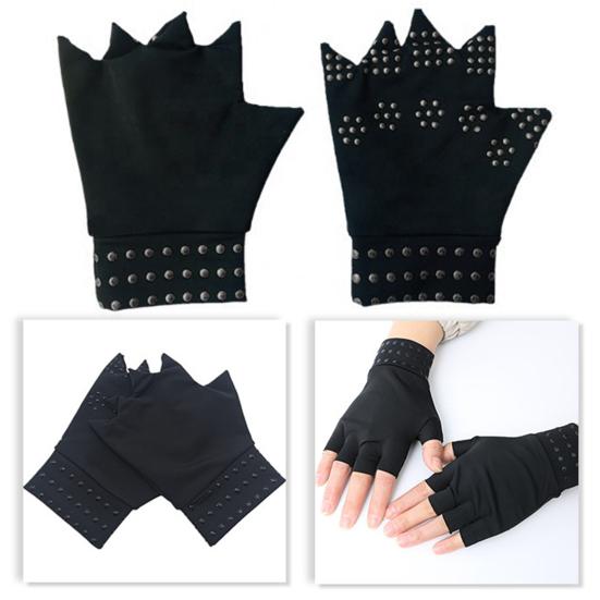 Compression Gloves 1 Pair Arthritis Half Finger Moisture Wicking Magnet Inlay Non-slip Effective Fitness Joint Pain Relief Stress Care Brace Hand for