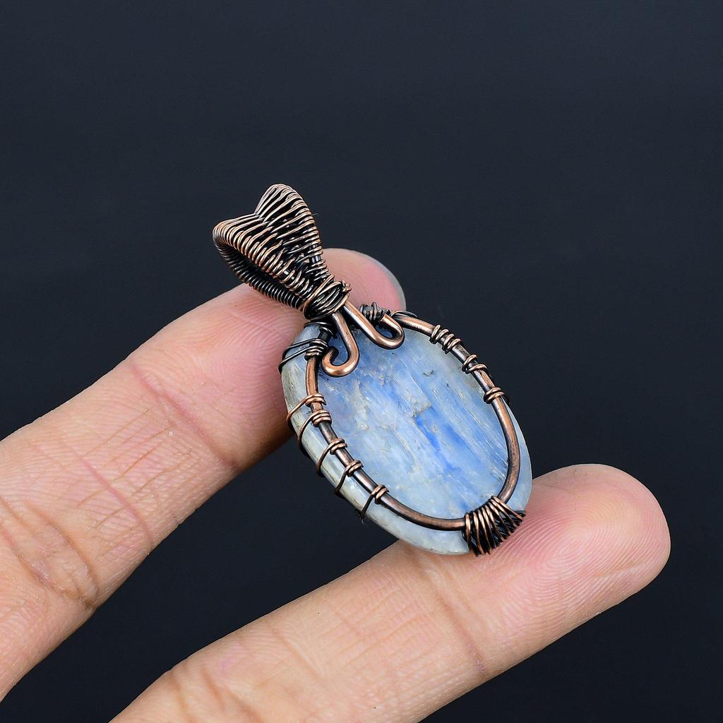 Kyanite 999 Copper Wire Wrapped Pendant, Handmade Gemstone Pendant Jewelry, Gifts For Wife Brand New Pendant