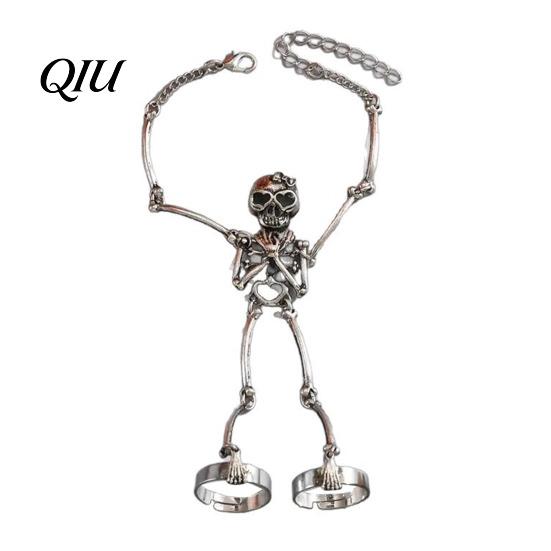 Alloy Bracelet Skull Hand Chain Skeleton Finger Ring Chains Goth Comfortable Wrist Accessory Slave Hands Harness Bracelets Friendship Halloween