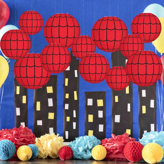 Spider Web Paper Lantern Hanging Red Spider Web Round Lantern Decoration for Halloween Home Party Decor