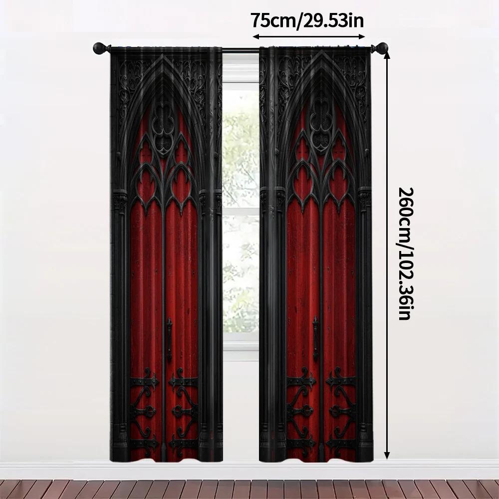 2pcs   spring summer Curtains Gothic Castle Sheer Curtains Polyester Easy Install Decorations Outdoor for Kitchen Living Room