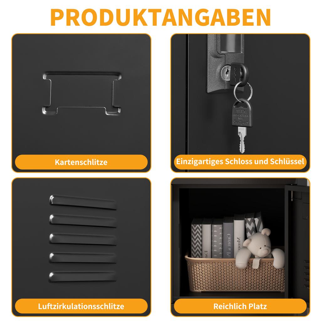 6-Door Metal Cabinets for Office, Gym, School & Home - Secure Storage Cabinet with Card Slot (Black). H 100 cm × B 90 cm × T 40 cm