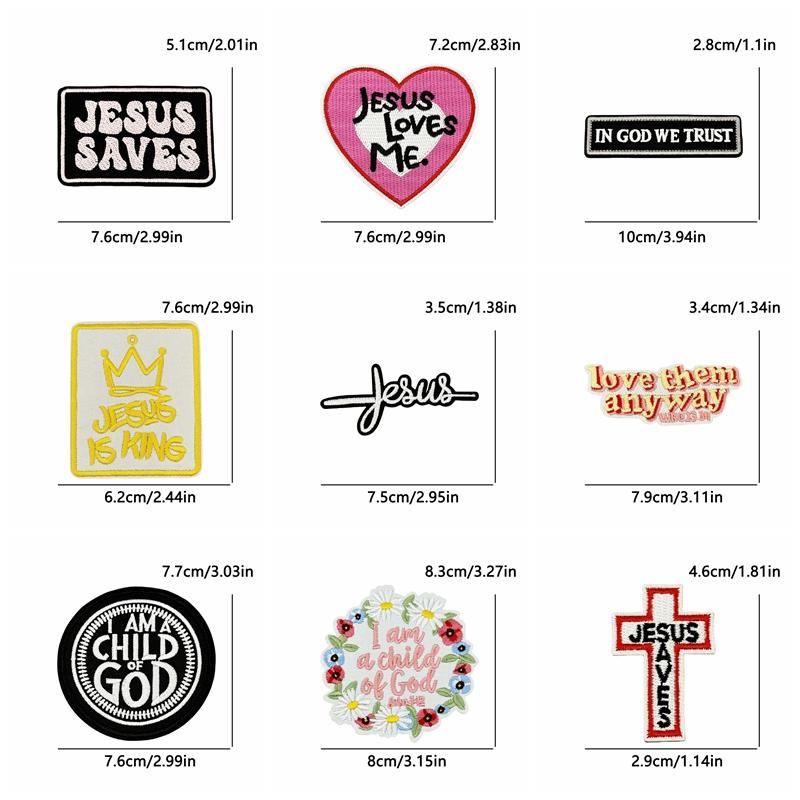 5pcs Wholesale Cartoon Jesus Embroidered For Clothes Iron On Patches For Clothing Hats Backpack Jackets Sew Embroidery Badges