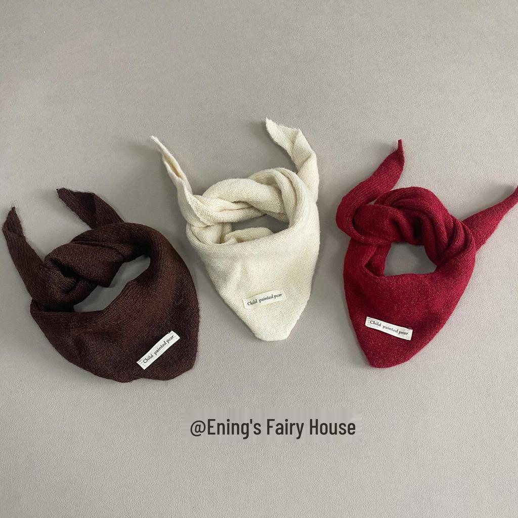 Unisex dziergany wełniany szalik dla dzieci - Ciepły, wiatroszczelny, z wzorem skrzyżowanego trójkąta na jesień i zimę