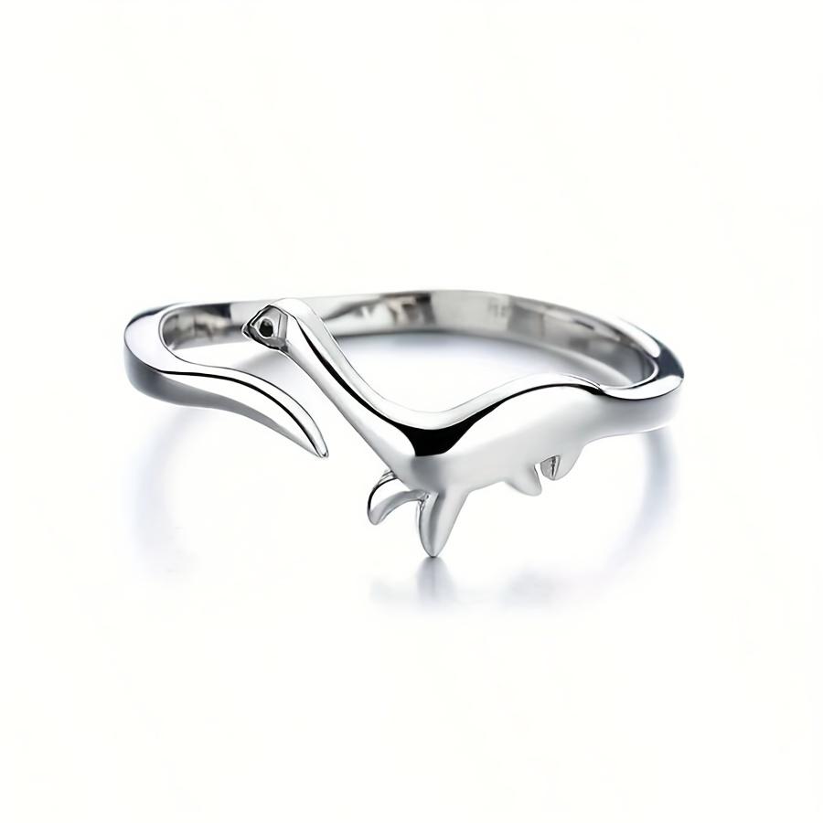 Retro-Stil verstellbarer Dinosaurierring für Damen - einzigartiges Jurassic-Design, schlichter und doch eleganter Stil, Silber-Finish, bequem