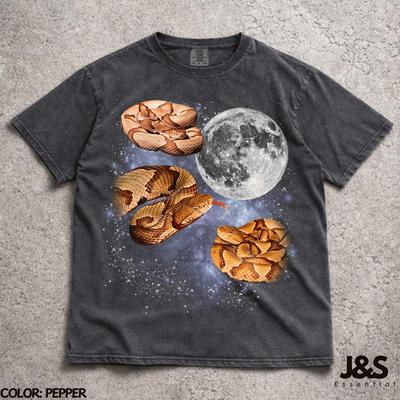 Three Copperhead Moon Shirt, Funny Snake Galaxy Gift, Retro Reptile Lover Tee, Vintage Wash Graphic Top, Nature Serpent Wildlife Lover Gift