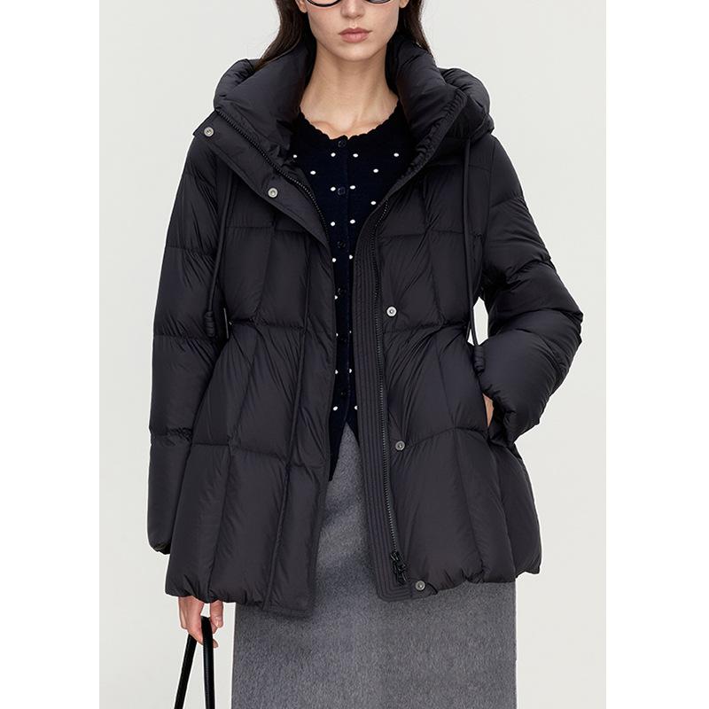White goose down temperament commuter fashion down jacket women's autumn and winter new hooded long-sleeved warm black coat