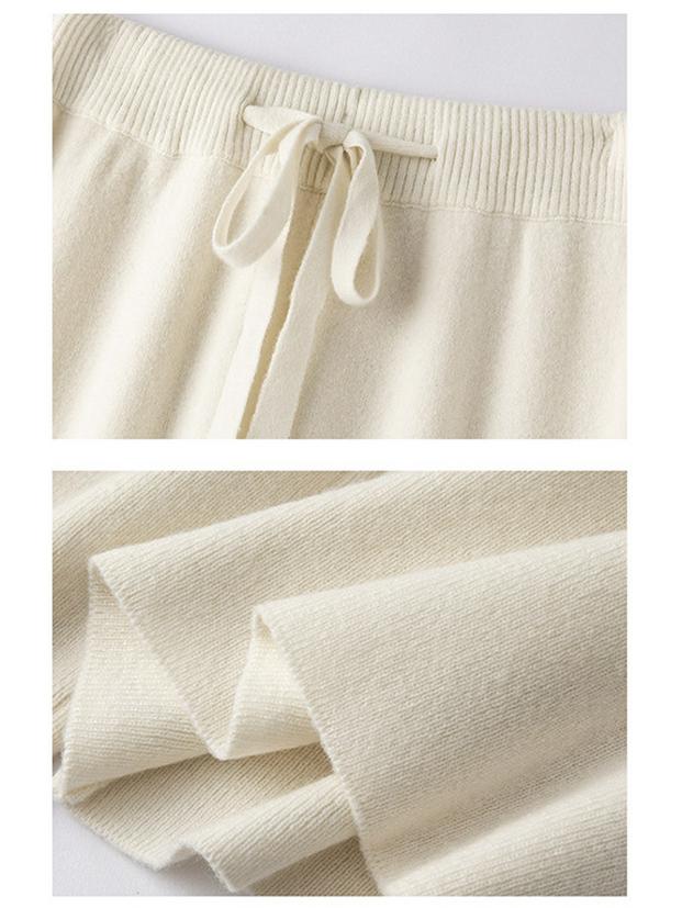 Women's 100% Australian Wool Wide-Leg Pants - Extra Long Cashmere Knit for Autumn/Winter