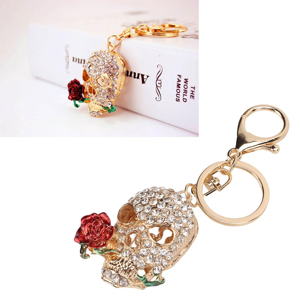 Skull Keychain Death   Flower Skull Car Keychain with Key Rings Hook Cool Keychain for Car Pendant Handbag Decor