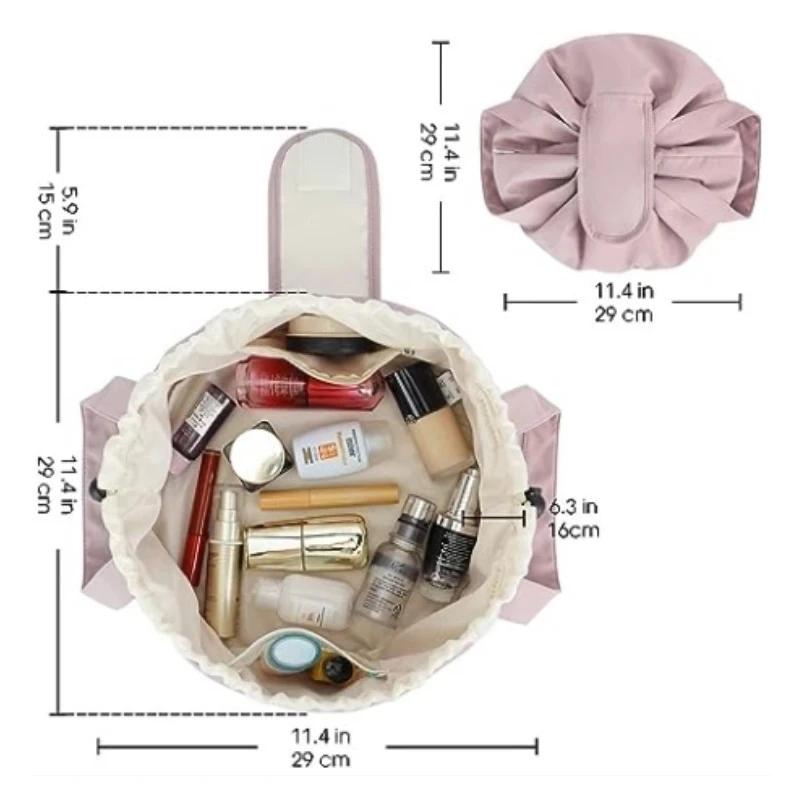 Female Barrel Drawstring Makeup Bag Large Capacity Cosmetic Bag Toiletry Organizer for Women Make Up Bags