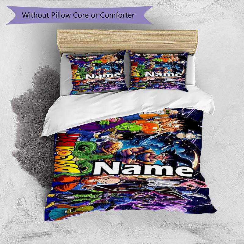 3pcs Duvet Cover Set (1*Duvet Cover + 2*Pillowcase, Without Core), Custom Name DRAGON BALL Pattern Bedding Set, Home Bedroom Decor Gift