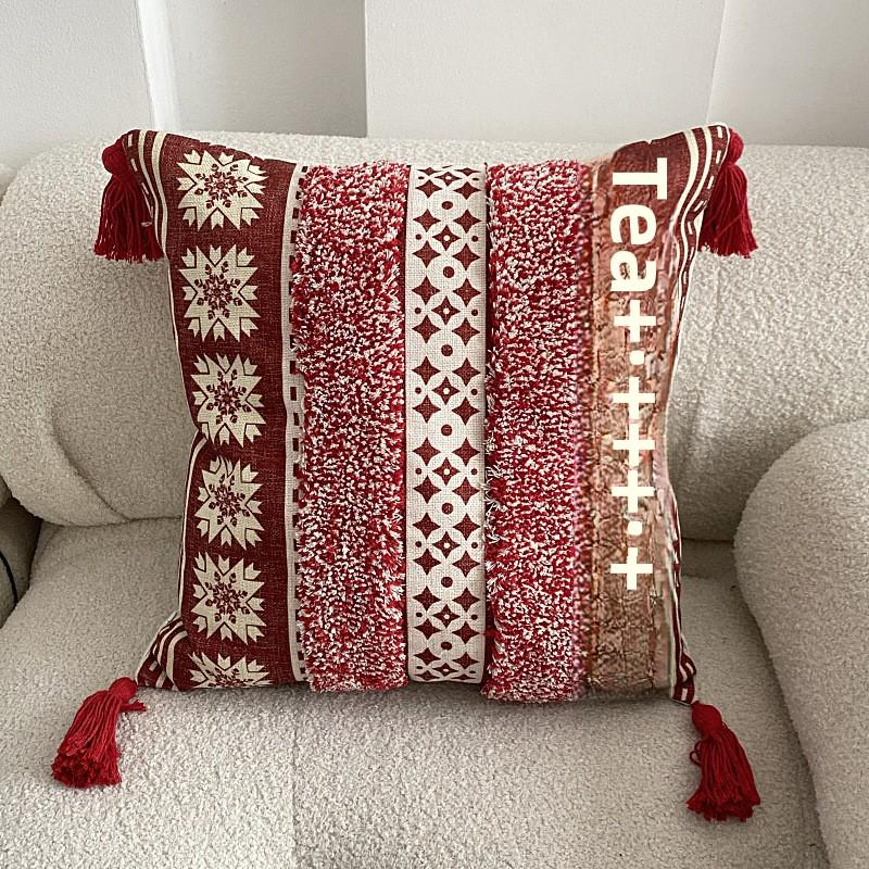 Etnikai stílusú bohém rojtozott vászon dekoratív párnahuzat kanapéra vagy ágy mellé