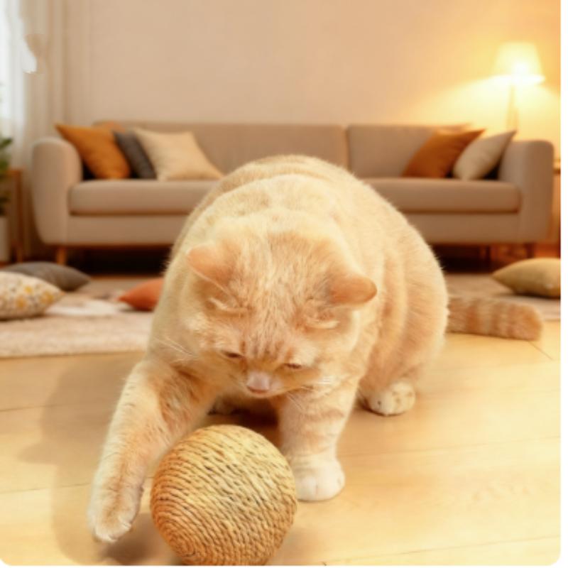 Super Interactive Sisal Cat Scratching Ball Toy Anti-Bite Teething Kitten Cleaning Pet Supplies with Sound for Interactive Fun