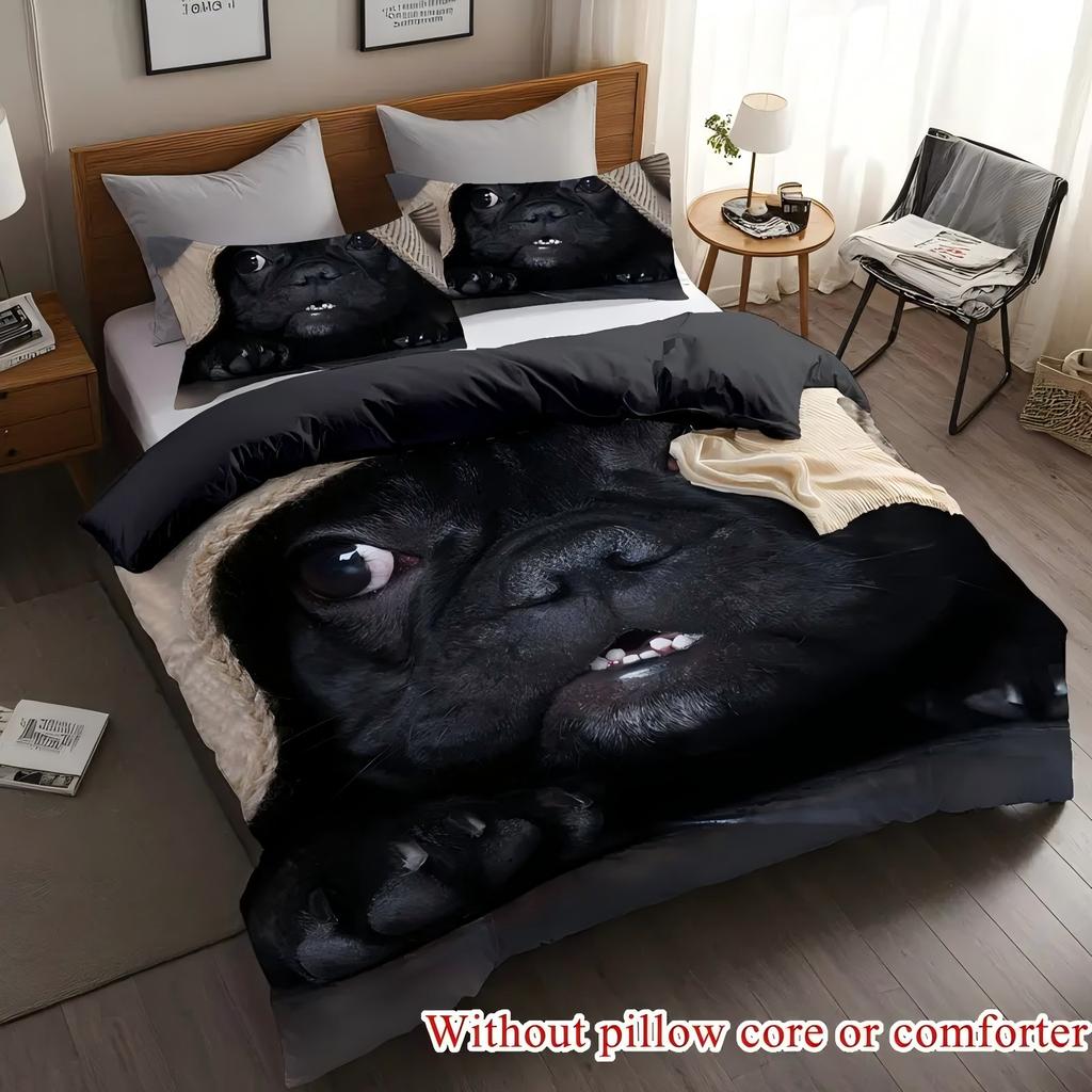 Cute Black Dog 3D Printed Bedding Set for Kids Teens Adults Animal Theme Duvet Cover Set Soft Polyester Home Quilt Cover set