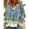 Womens Christmas Print V-Neck Open Front Cropped Long Sleeve Knit Sweater Loose Fit Casual Style