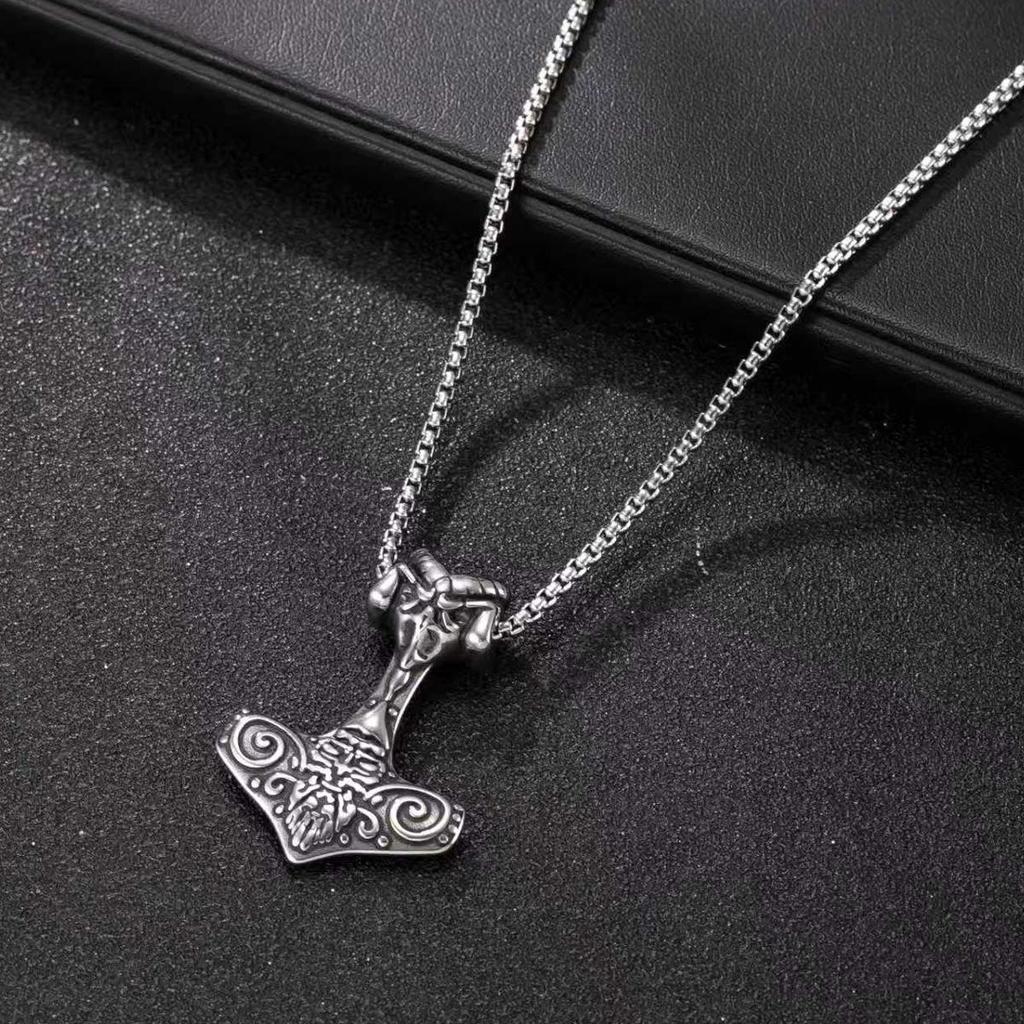 Stainless Steel Thor's Hammer Necklace - Norse Mythology Viking Pendant for Men