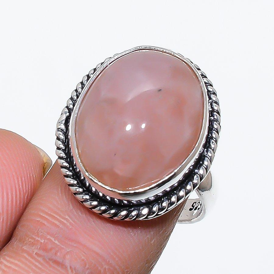 Rose Quartz Gemstone Handmade 925 Sterling Silver Jewelry Ring 7 SU-10053