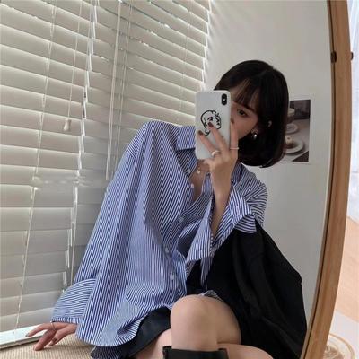 Striped Shirt Women Long Sleeve Tops Loose Stacked Versatile Blue Striped Shirt Spring Vintage Basic Office Casual Women Shirt Comfortable Clothes