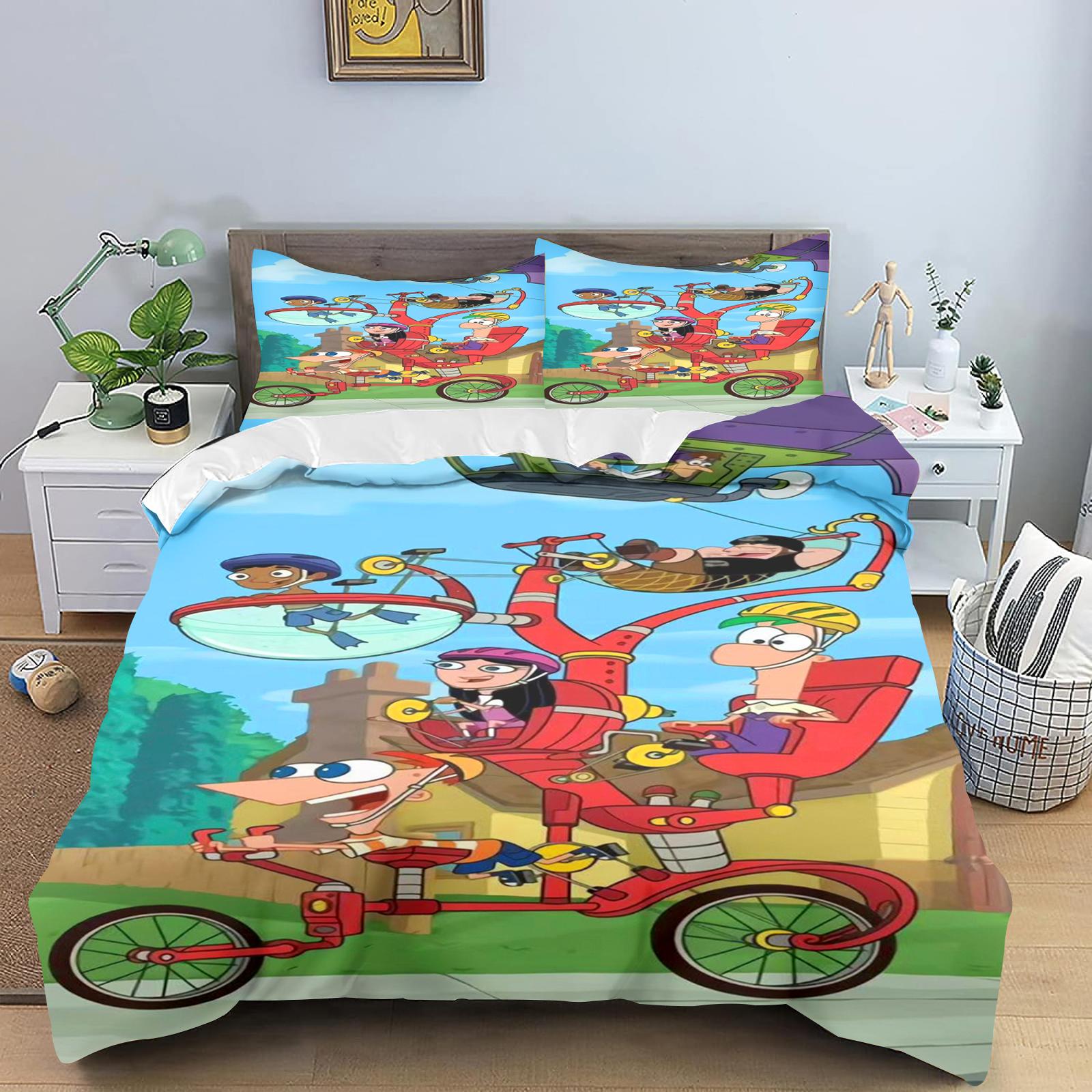 

Підковдра «Фінеас і Ферб», Поліестерова ковдра з мультяшним принтом для дитячої спальні, Аніме, Затишна постільна білизна, Різні розміри 155x220cm