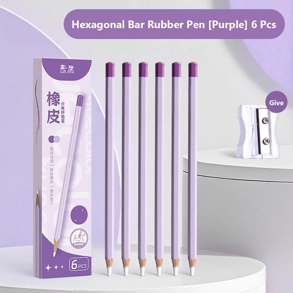 6PCS/Set Pencil Shape Eraser Without Leaving Marks Rubber Eraser Pencil Erasers  for Office School