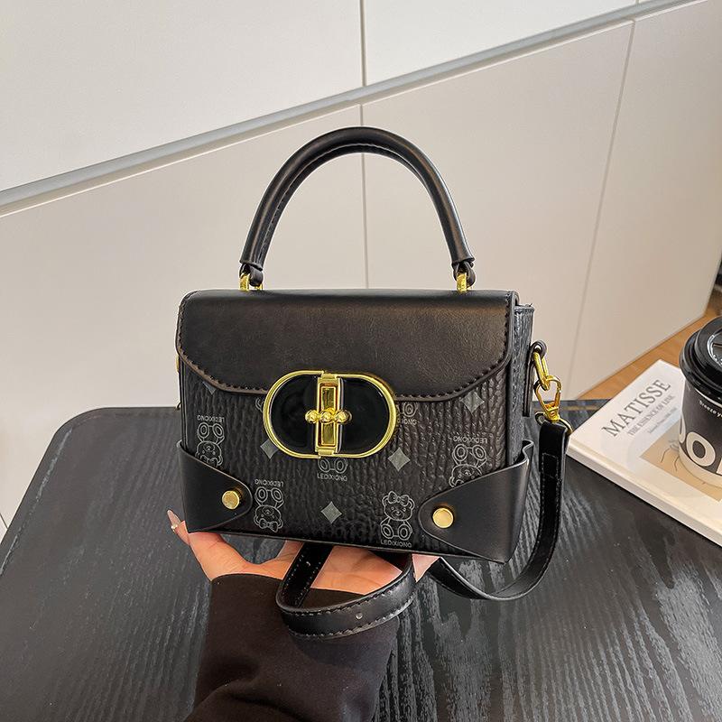 

Сумка-тоут женская новая высококлассная на плечо ретро текстура универсальная сумка-мессенджер маленькая квадратная сумка чёрный