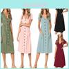 Nrj 2020 Hot Sale V-neck Button-up Short Sleeve Women's Dress With Pockets
