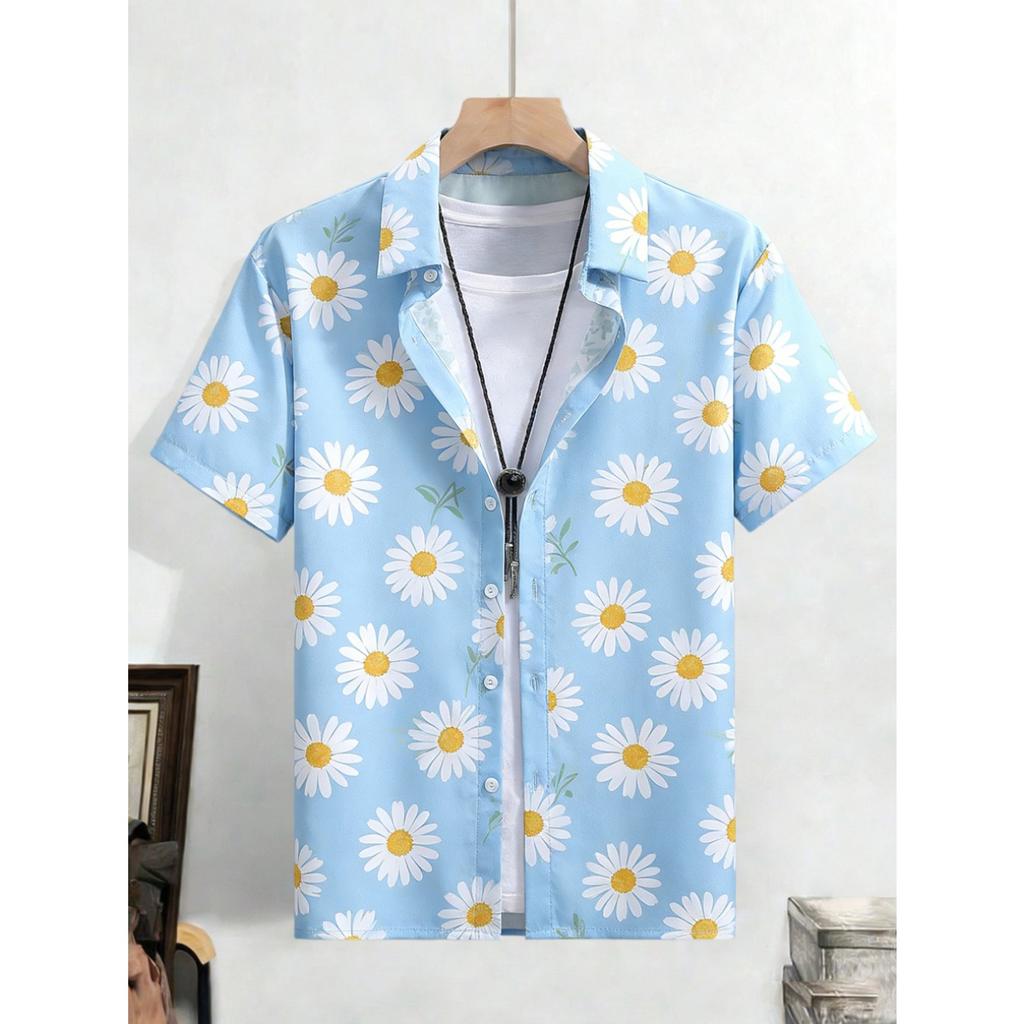 2026 Men's Fashion Simple Short Sleeve Shirt Natural Plant High Definition Printed Shirt Hawaiian Casual Social Clothing for Men