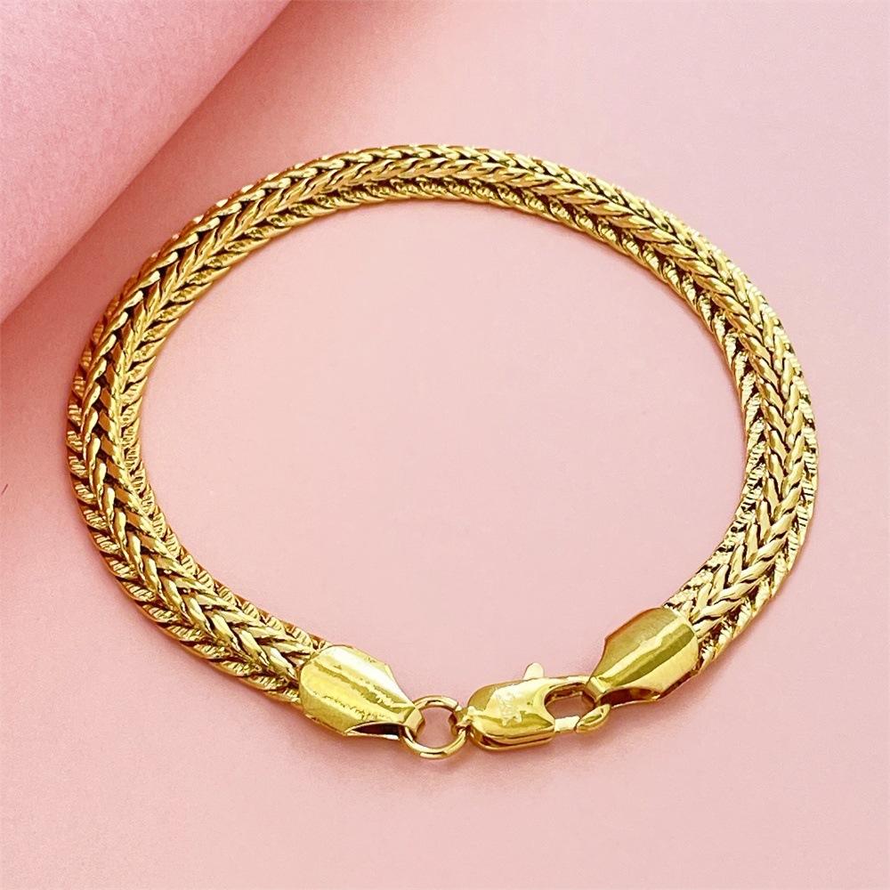6mm Gold Plated Dragon Bone Chain Bracelet 24K Gold Plated Braided Chain Lobster Clasp
