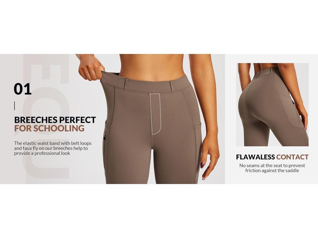 High Waist Equestrian Riding Breeches with Semi-Silicone Knee Pads and Zipper Pockets