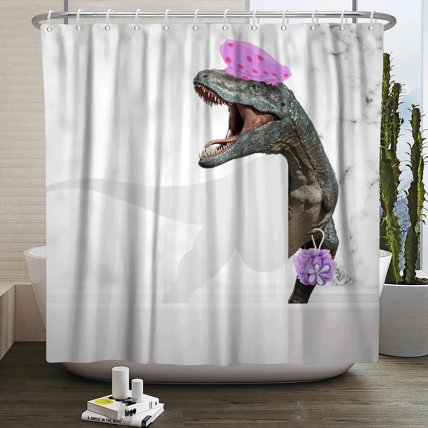 

Cute Dinosaur Funny Animal Shower Curtains Bathroom Bathtub Decoration Waterproof Polyester Bath Curtain Home Decor with Hooks W90xH180cm