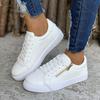 Fashion Comemore Women's Flat Bottom Sneakers Fashionable Leather Side Zip White Black Casual Tennis Female Autumn Lace Up Zapatillas