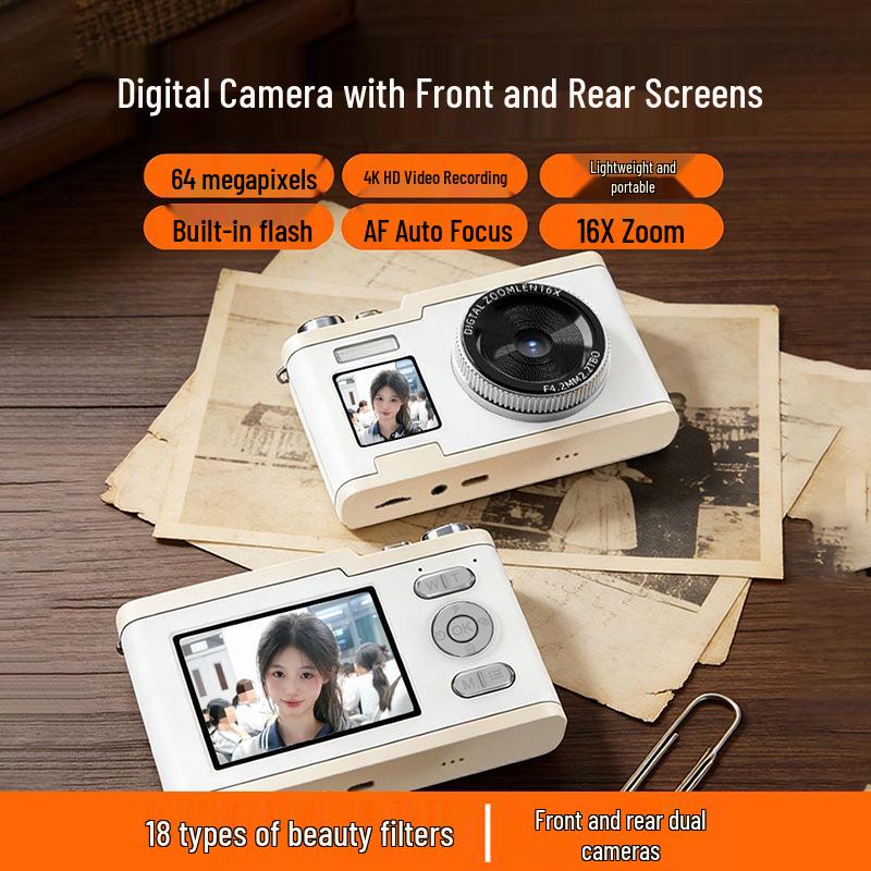 Digital Camera with 16x Zoom, Cold White Skin Filter, Beauty Vlog Mode, Portrait Fill Light, Long Battery Life, and Phone Transfer Capability
