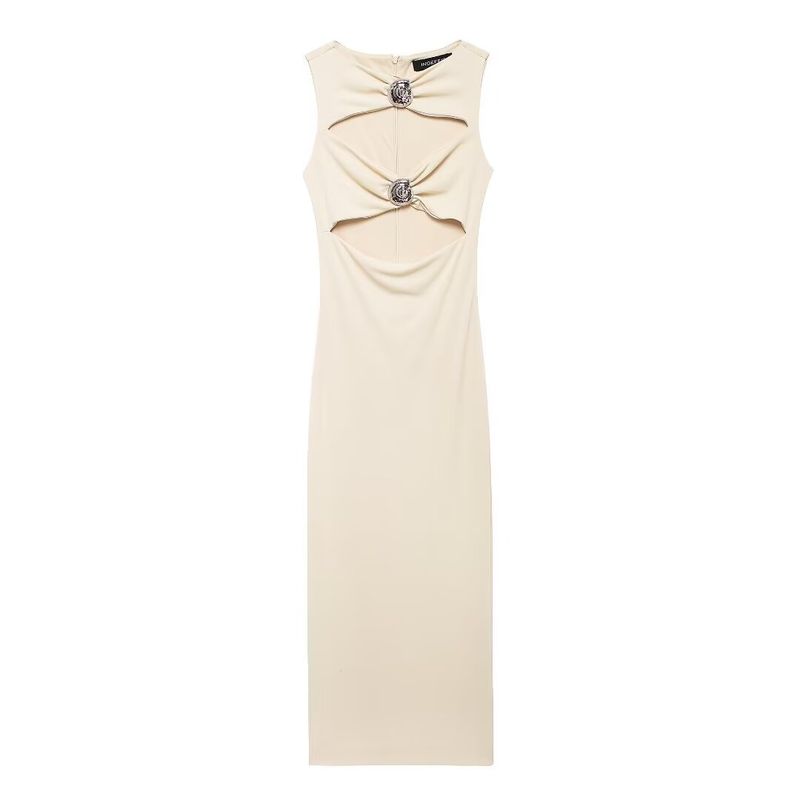 

Kaslead New Arrival Women s Clothing Fashion Style Silm Cut Out Sleeveless Long Dress 8338249 526 Beige L