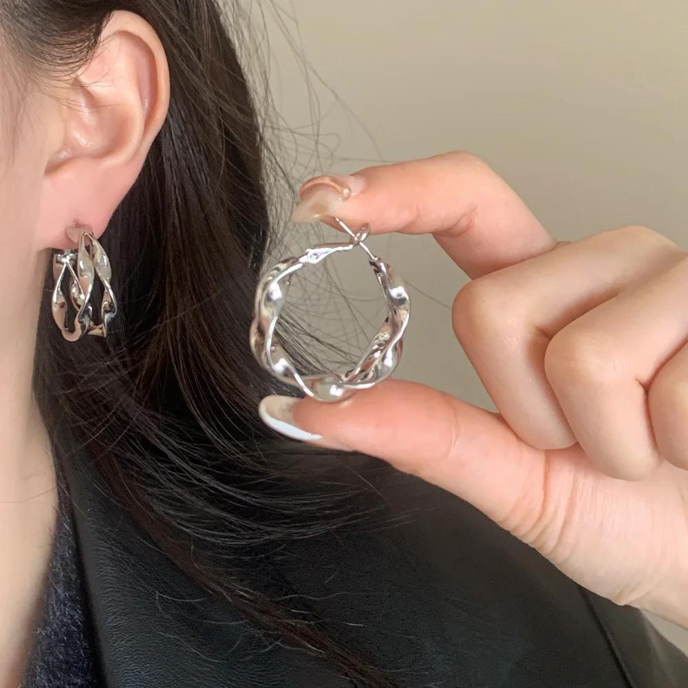 Real  Sterling Silver Twisted Round Hoop Earrings for Women Minimalist Trendy Fine  Sweet Cool Accessories