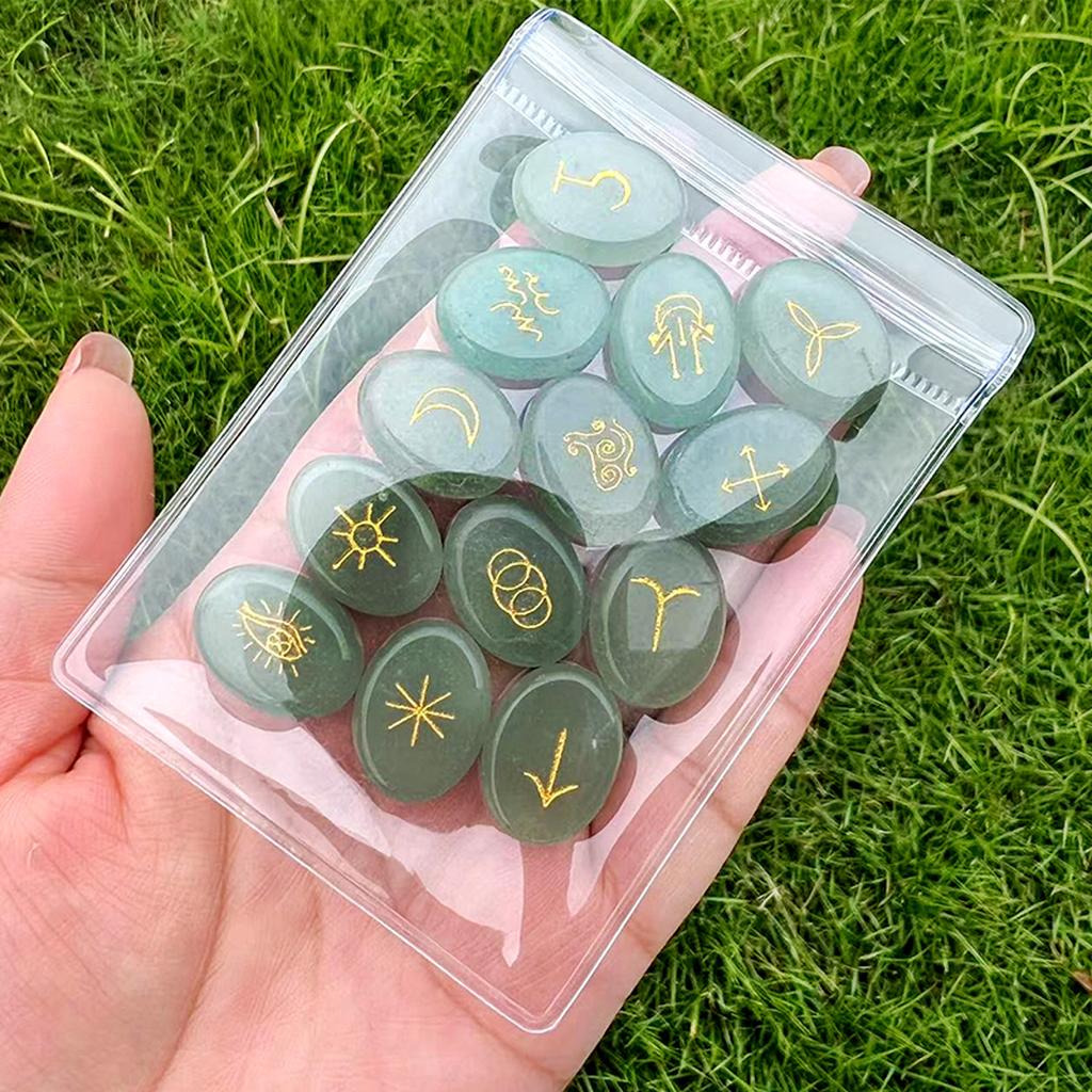 13 ks/sada Čarodějnická runa Přírodní křišťálový achát Drahokam Vyřezávání run z kamene Ruinilune pro věštění Meditace Vyvažování duchovních dárků 15x20mm