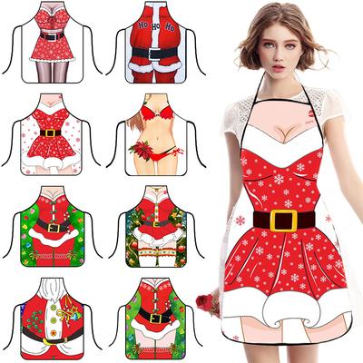 1PC Santa Claus Theme Baking Christmas Apron Home Cooks Apron for Cooking Funny Cartoon Printed Dress-Up & Role Play Unisex