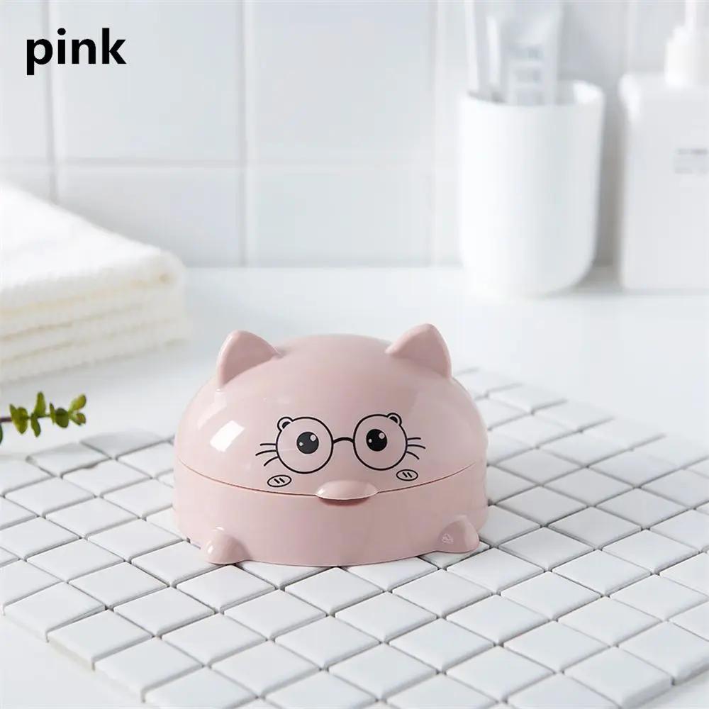 

1PC New Cartoon Cat Soap Dish With Cover Portable Cute Shower Soap Box Storage Plate Tray Holder Case Bathroom Accessories розовый