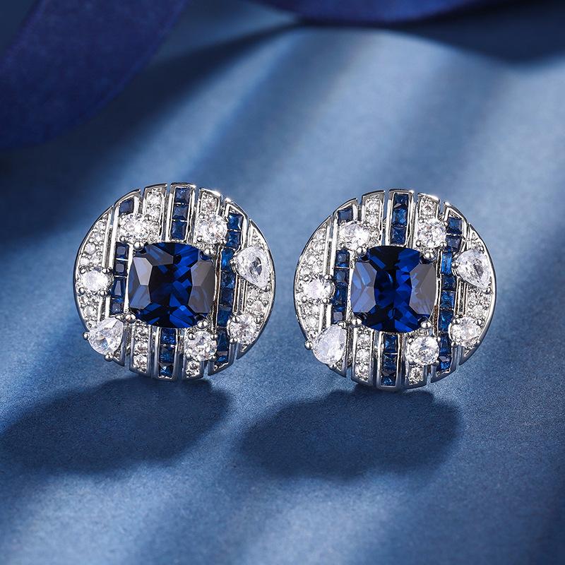 

Ювелирные изделия Медное основание Позолоченные Ретро Имитация Цветные Серьги-пусеты с сокровищами Главный камень 8 * 8