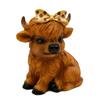 Cute Miniature High Land Cow Decoration Resin Bowknot Scottish Calf Figurine Sculpture for Home Office Ornament