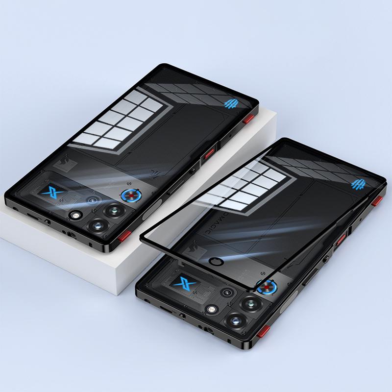 Funda para ZTE nubia Red Magic 10 Pro 5G Marco de Metal Cubierta Trasera de Cristal para Teléfono con Tecla de Hombro para Juegos