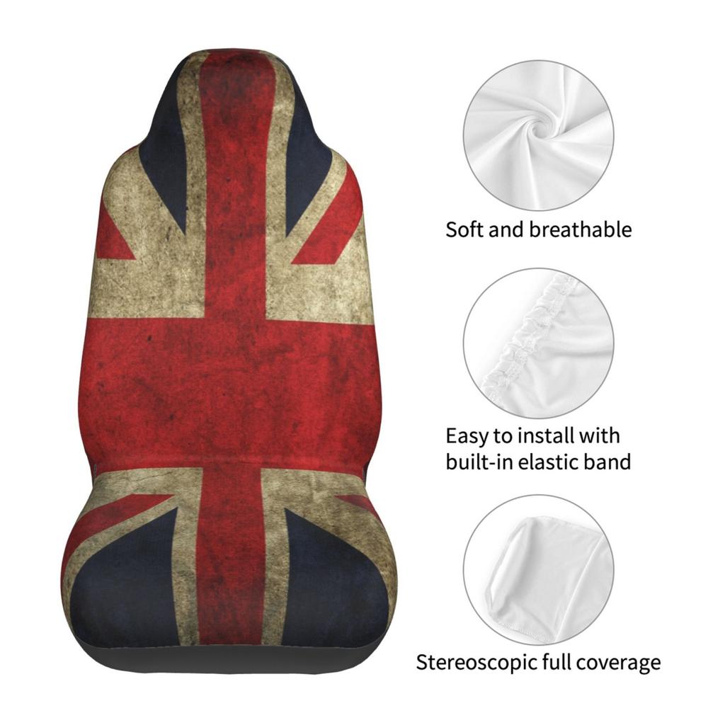 Retro British Flag Car Seat Cover Anti Fouling Convenient Protective Cover 2-piece Patriotic Theme Seat Protective Cover
