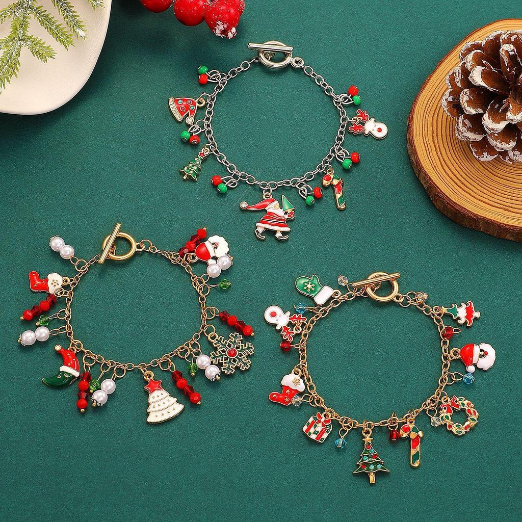 Fashion Christmas Elk Socks Snowman Christmas Tree Pendant Bracelet